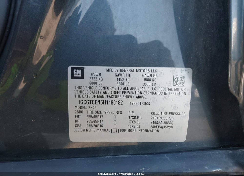 2017 CHEVROLET COLORADO LT VIN: 1GCGTCEN6H1180182