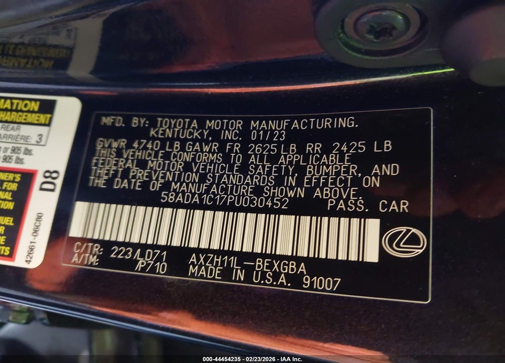2023 LEXUS ES 300H VIN: 58ADA1C17PU030452