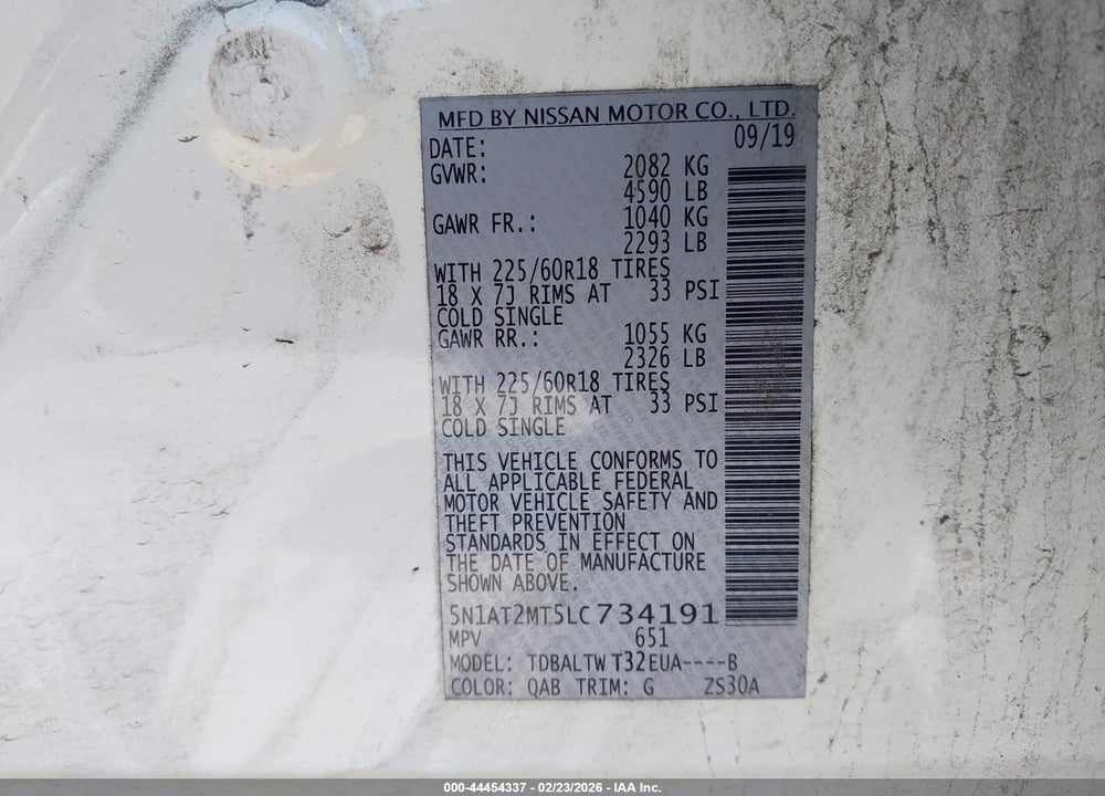 2020 NISSAN ROGUE SV FWD VIN: 5N1AT2MT5LC734191