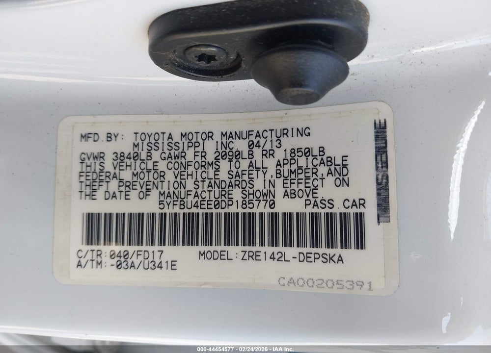2013 TOYOTA COROLLA S VIN: 5YFBU4EE0DP185770
