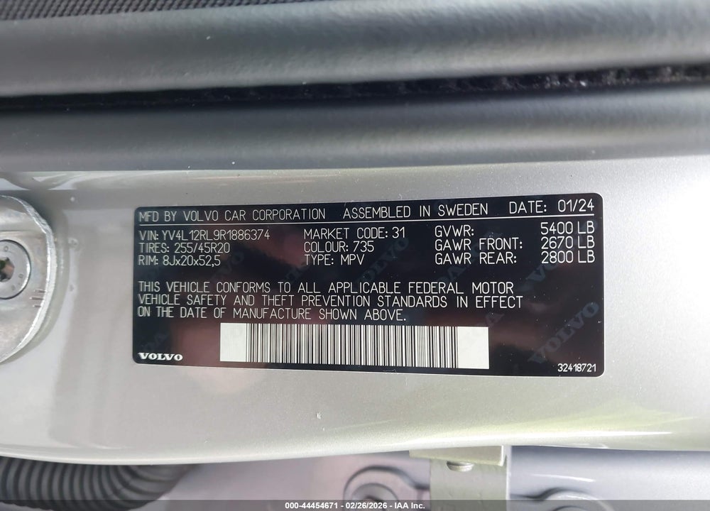 2024 VOLVO XC60 B5 PLUS DARK THEME VIN: YV4L12RL9R1886374