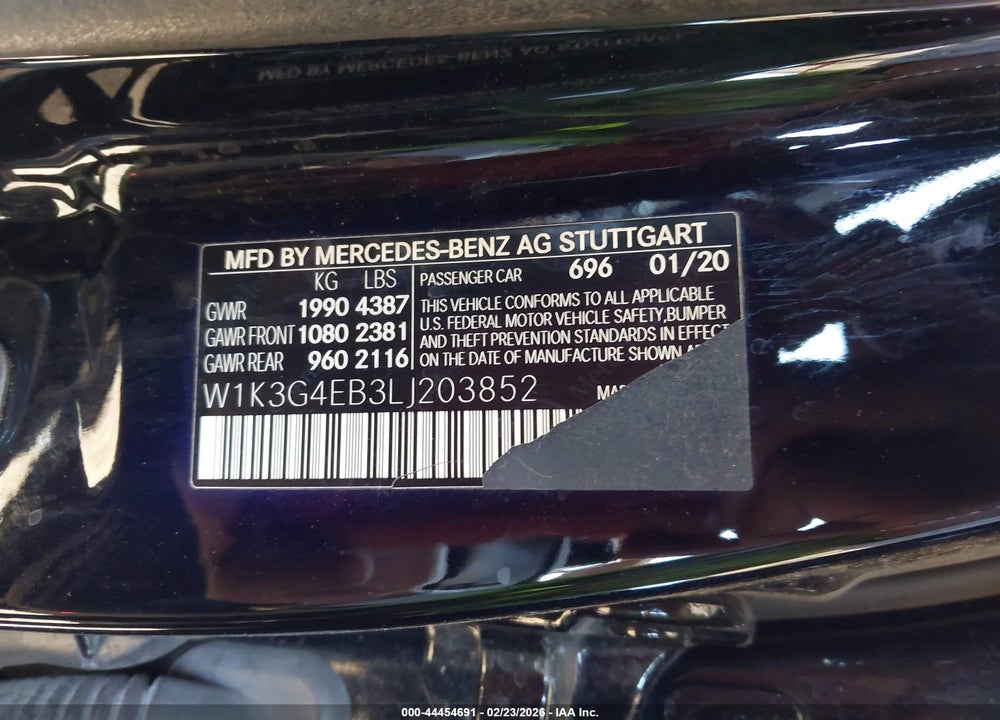 2020 MERCEDES-BENZ A 220 VIN: W1K3G4EB3LJ203852