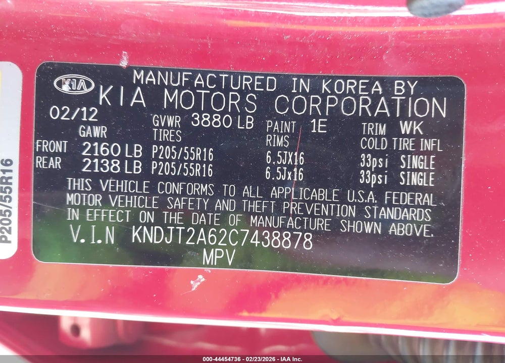 2012 KIA SOUL + VIN: KNDJT2A62C7438878