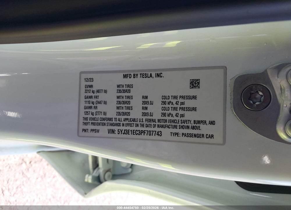 2023 TESLA MODEL 3 PERFORMANCE DUAL MOTOR ALL-WHEEL DRIVE VIN: 5YJ3E1EC3PF707743
