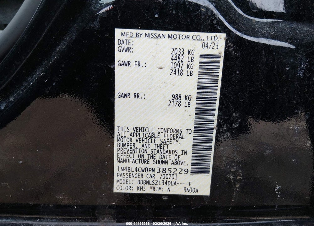 2023 NISSAN ALTIMA SR INTELLIGENT AWD VIN: 1N4BL4CW0PN385229