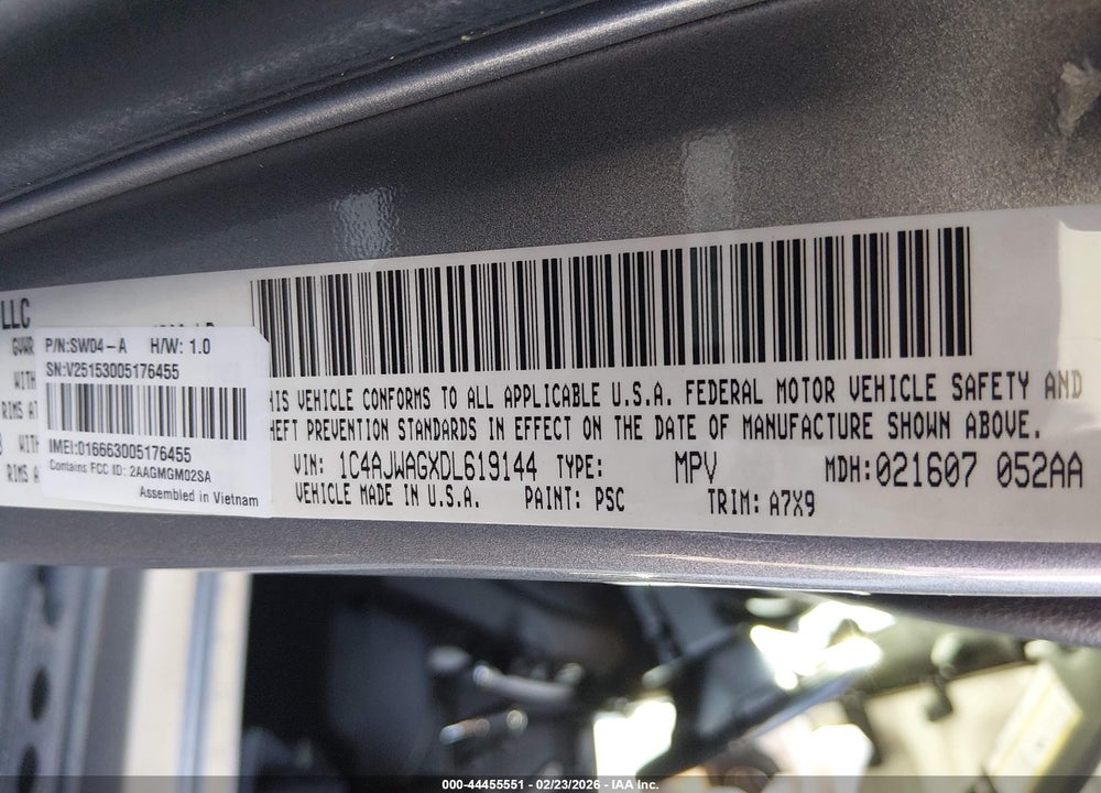 2013 JEEP WRANGLER SPORT VIN: 1C4AJWAGXDL619144