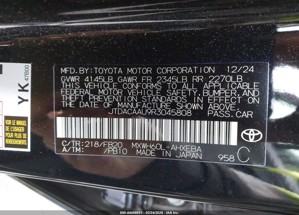 2024 TOYOTA PRIUS LE VIN: JTDACAAU9R3045808