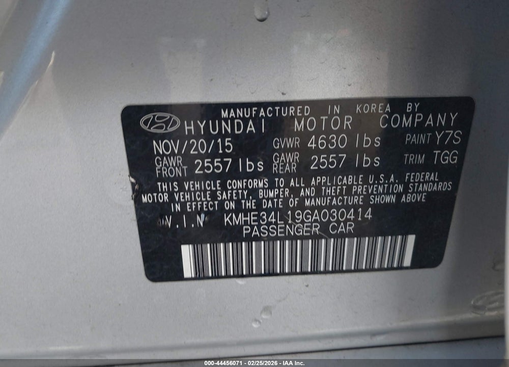 2016 HYUNDAI SONATA HYBRID LIMITED VIN: KMHE34L19GA030414