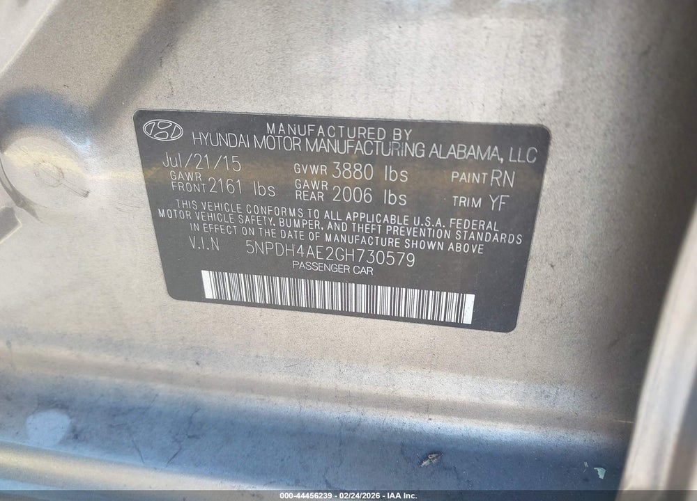 2016 HYUNDAI ELANTRA SE VIN: 5NPDH4AE2GH730579