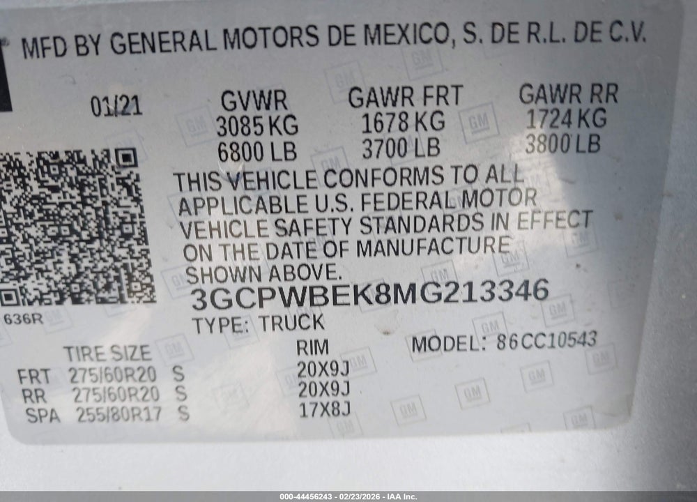 2021 CHEVROLET SILVERADO 1500 2WD  SHORT BED CUSTOM VIN: 3GCPWBEK8MG213346