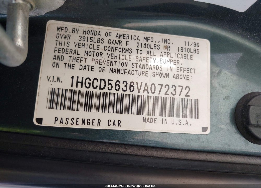 1997 HONDA ACCORD LX VIN: 1HGCD5636VA072372
