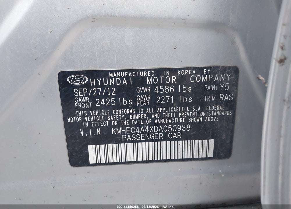 2013 HYUNDAI SONATA HYBRID LIMITED VIN: KMHEC4A4XDA050938