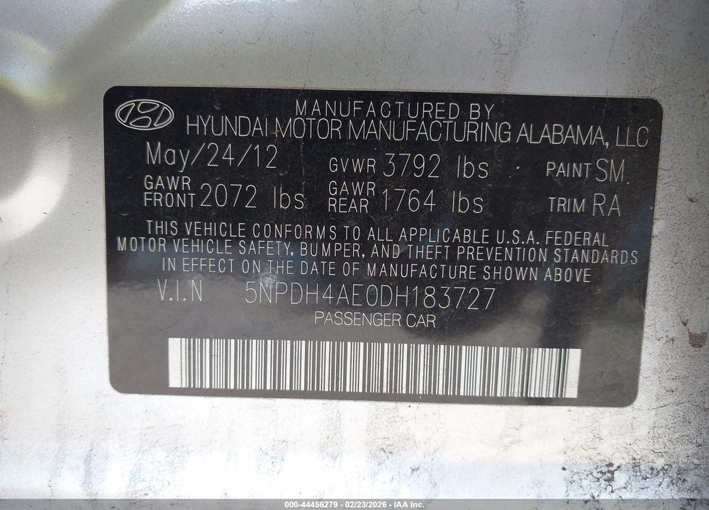 2013 HYUNDAI ELANTRA GLS/LIMITED VIN: 5NPDH4AE0DH183727