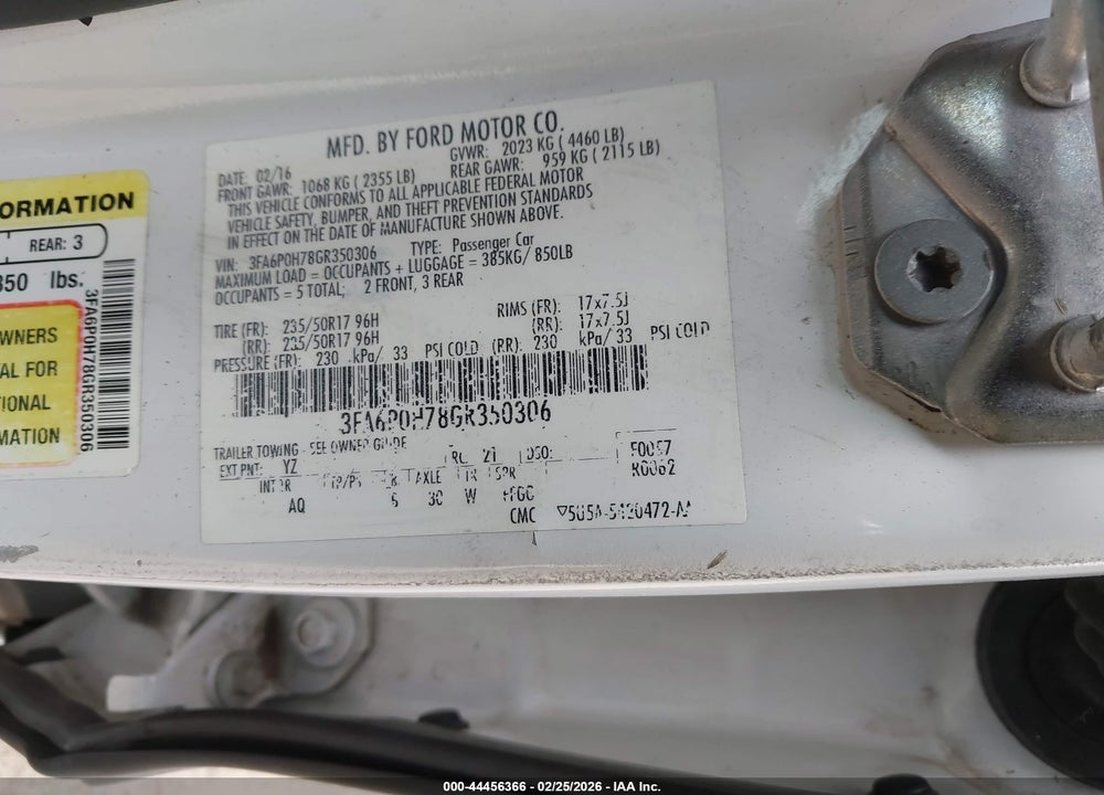 2016 FORD FUSION SE VIN: 3FA6P0H78GR350306