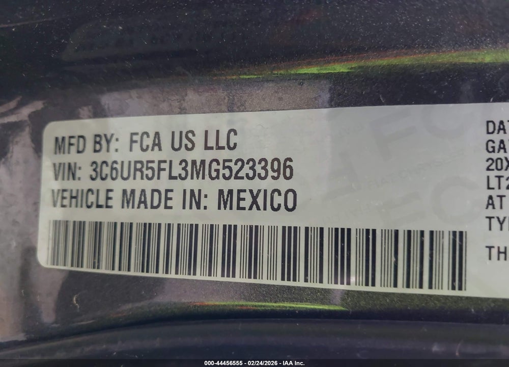 2021 RAM 2500 LAIE  4X4 6'4 BOX VIN: 3C6UR5FL3MG523396