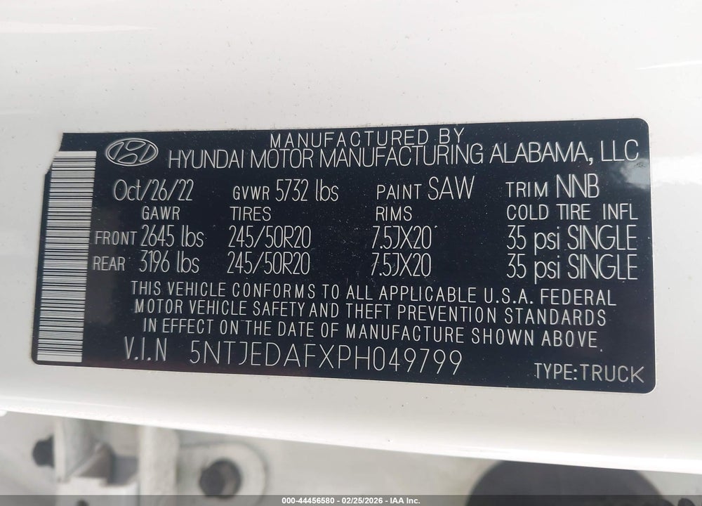 2023 HYUNDAI SANTA CRUZ LIMITED VIN: 5NTJEDAFXPH049799