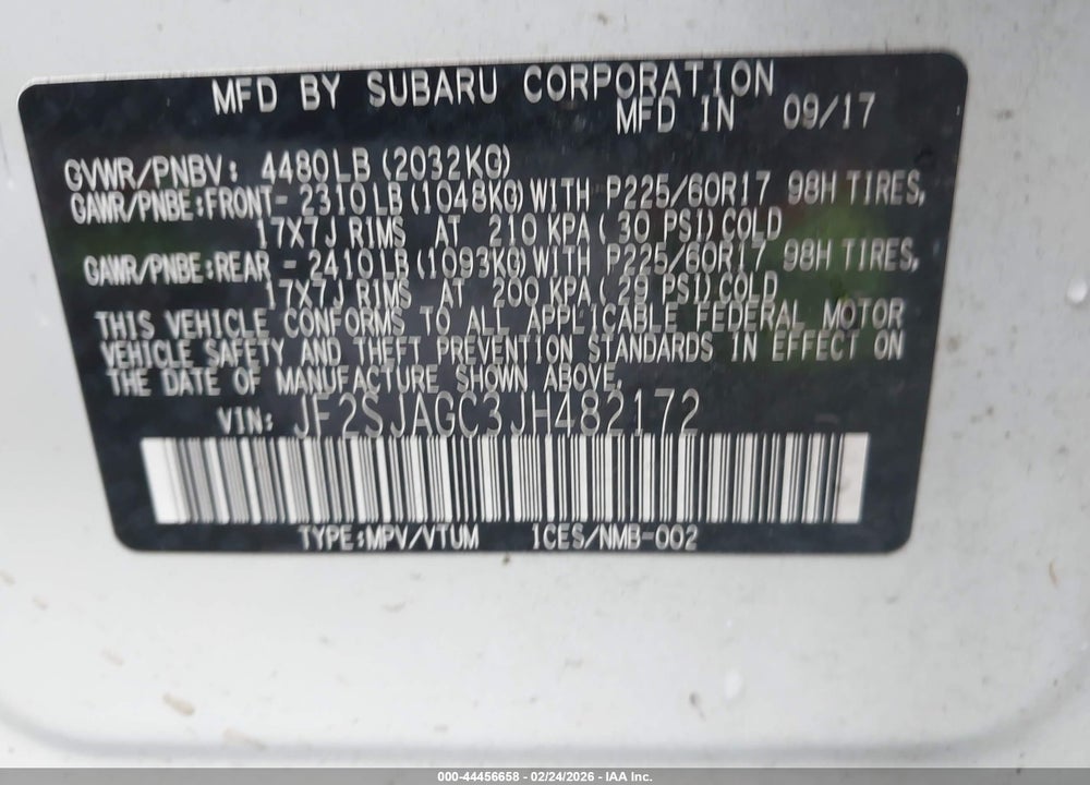 2018 SUBARU FORESTER 2.5I PREMIUM VIN: JF2SJAGC3JH482172