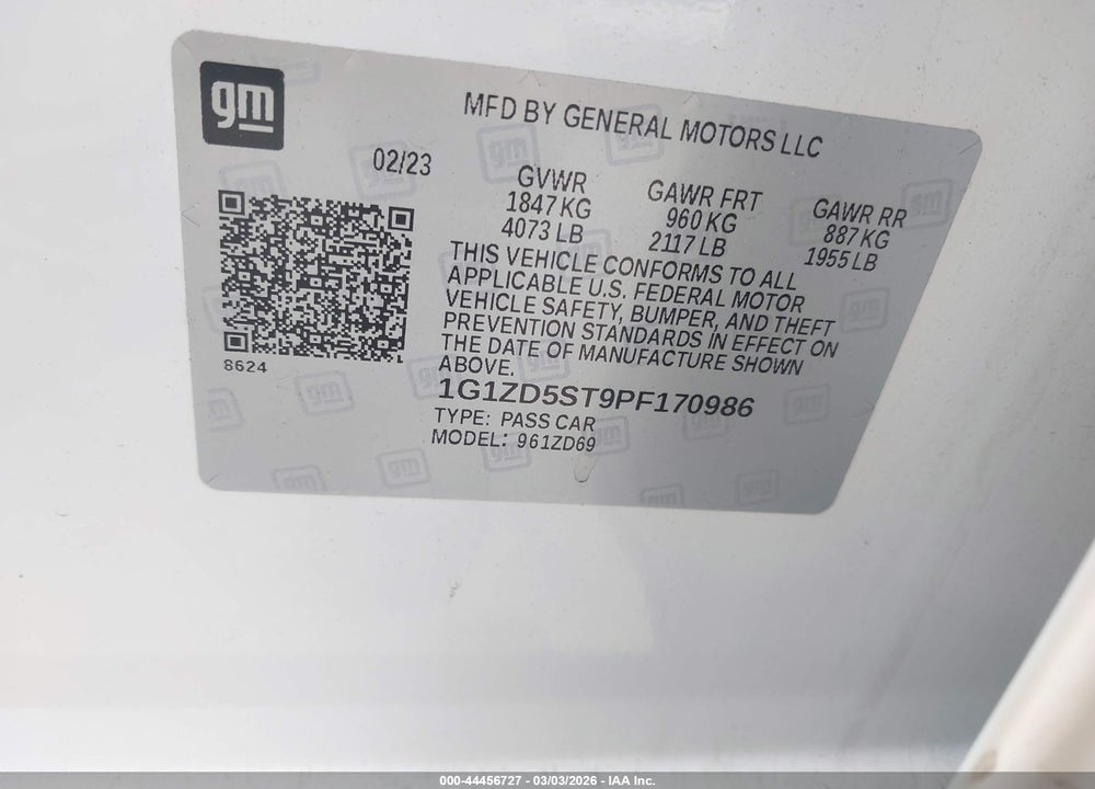 2023 CHEVROLET MALIBU FWD 1LT VIN: 1G1ZD5ST9PF170986