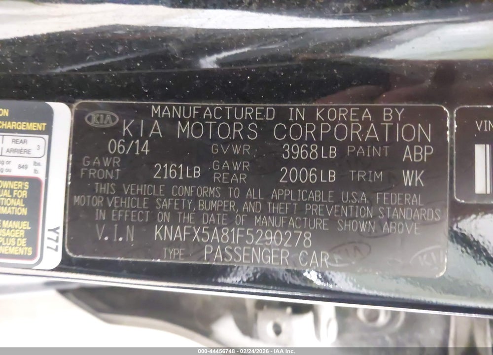 2015 KIA FORTE EX VIN: KNAFX5A81F5290278
