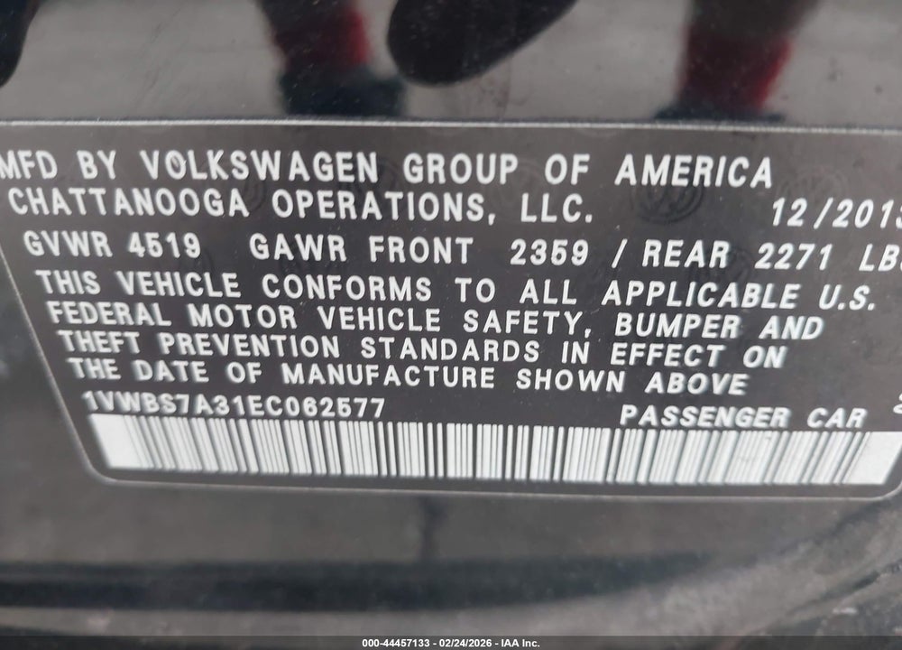2014 VOLKSWAGEN PASSAT 1.8T SE VIN: 1VWBS7A31EC062577