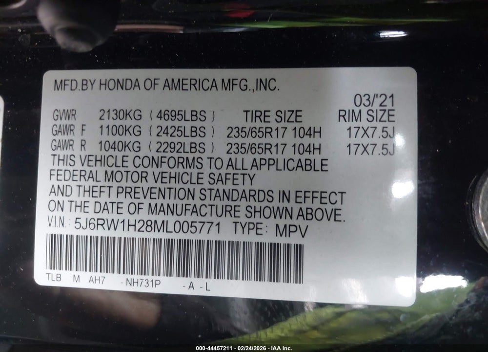 2021 HONDA CR-V 2WD LX VIN: 5J6RW1H28ML005771