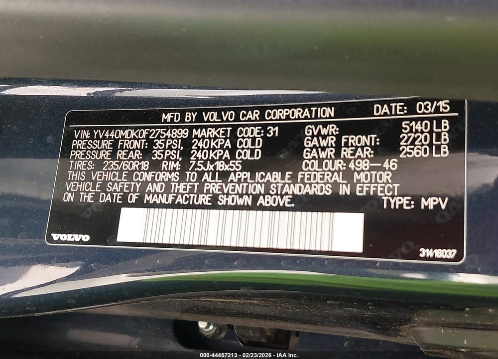 2015 VOLVO XC60 T5 PREMIER VIN: YV440MDK0F2754899
