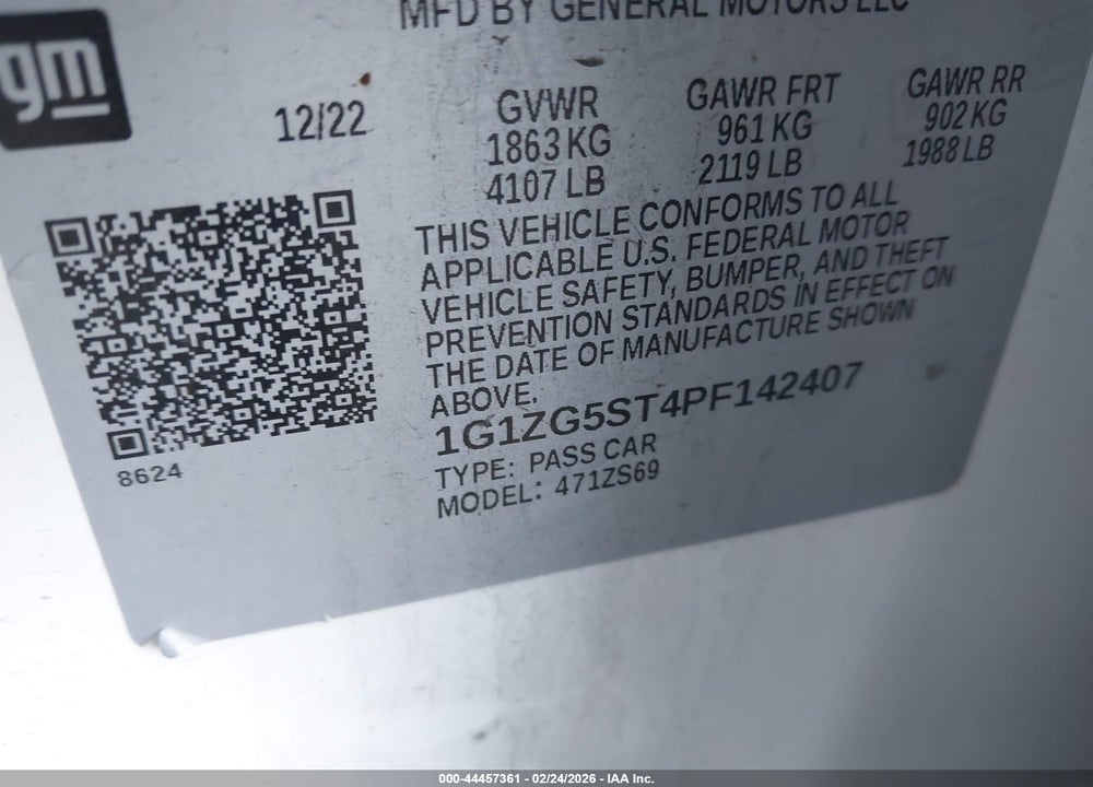 2023 CHEVROLET MALIBU FWD RS VIN: 1G1ZG5ST4PF142407