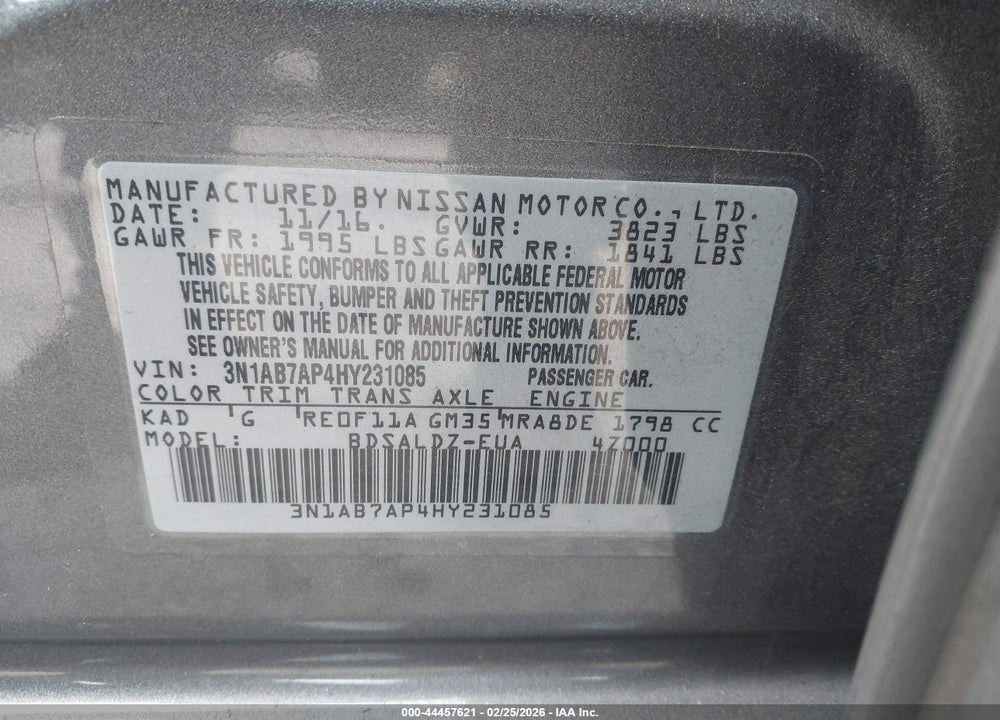 2017 NISSAN SENTRA SV VIN: 3N1AB7AP4HY231085