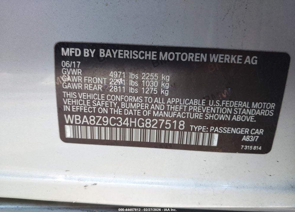 2017 BMW 330I GRAN TURISMO XDRIVE VIN: WBA8Z9C34HG827518