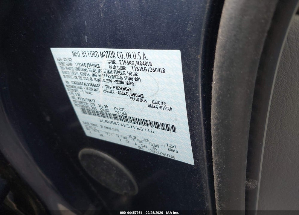 2003 LINCOLN LS V8 VIN: 1LNHM87A63Y668410