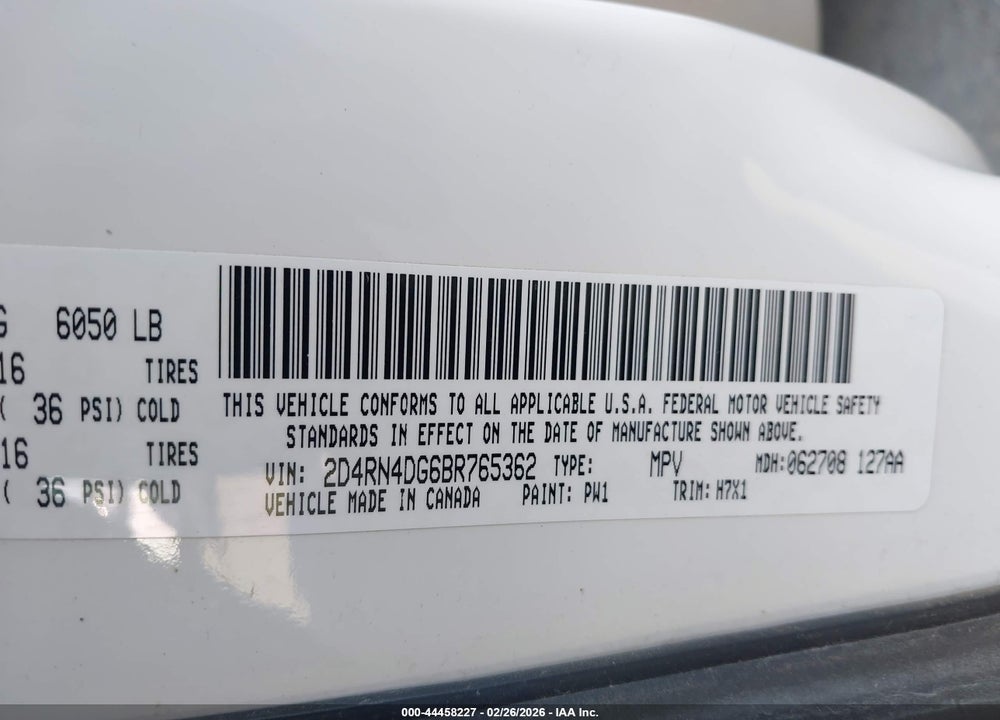 2011 DODGE GRAND CARAVAN EXPRESS VIN: 2D4RN4DG6BR765362