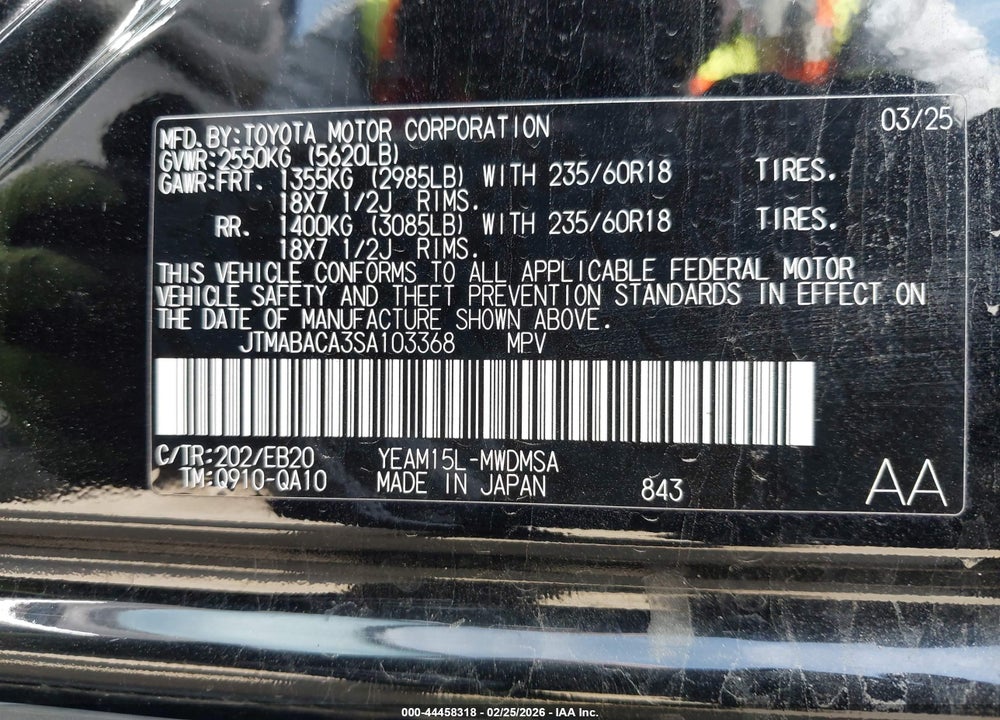 2025 TOYOTA BZ4X XLE VIN: JTMABACA3SA103368