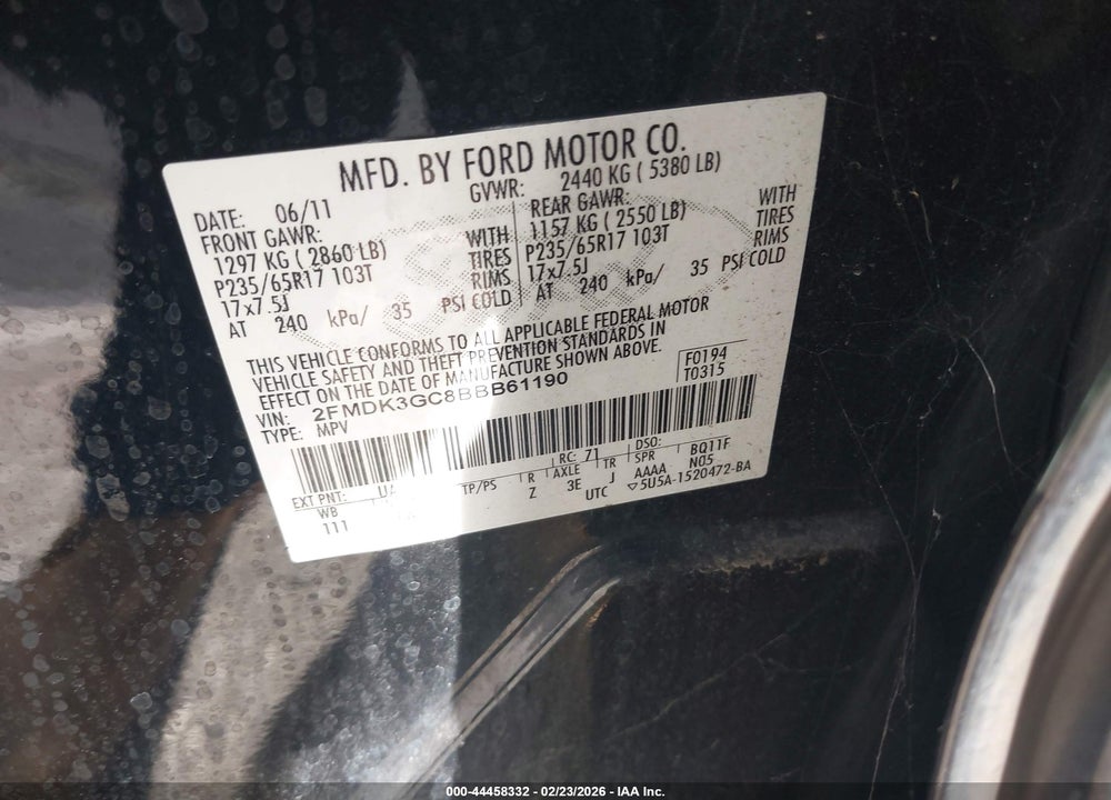 2011 FORD EDGE SE VIN: 2FMDK3GC8BBB61190