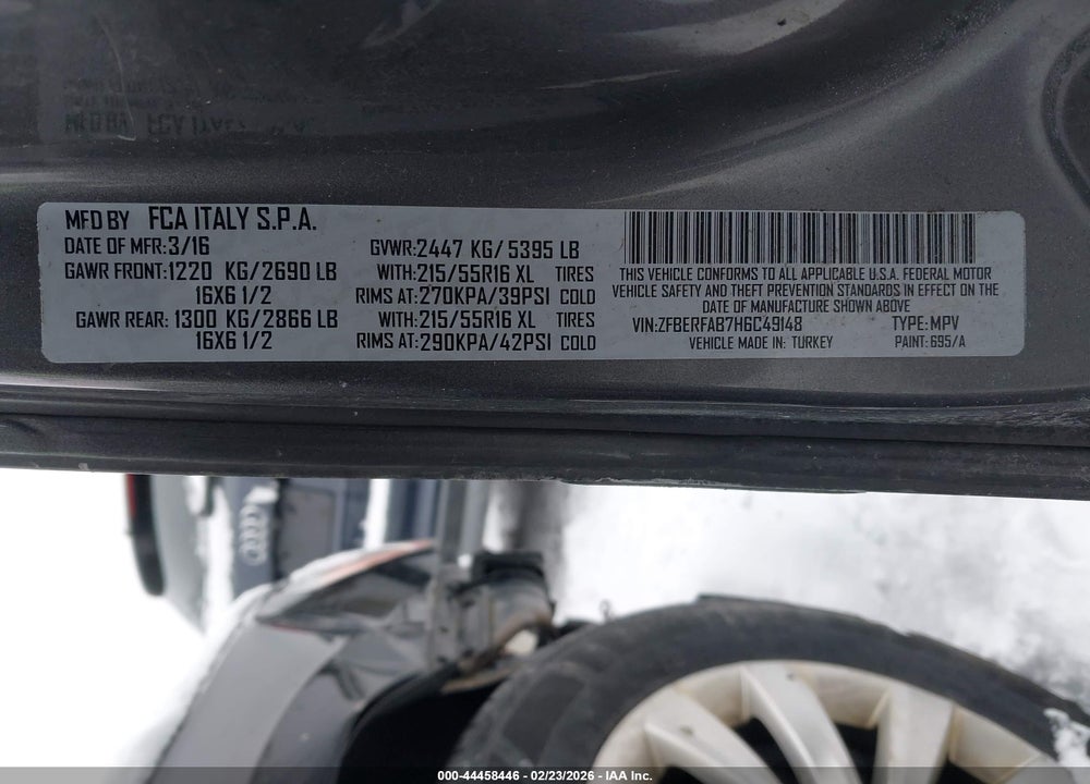2017 RAM PROMASTER CITY TRADESMAN VIN: ZFBERFAB7H6C49148