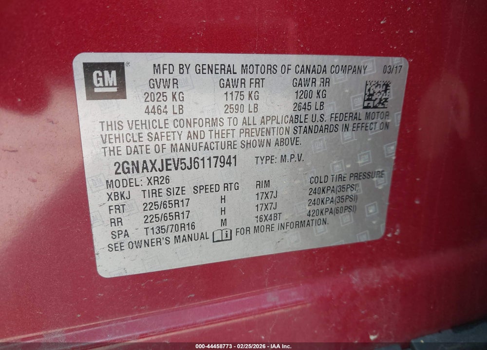 2018 CHEVROLET EQUINOX LT VIN: 2GNAXJEV5J6117941