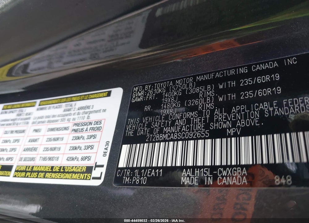 2025 LEXUS RX 350H PREMIUM VIN: 2T2BBMCA8SC092655