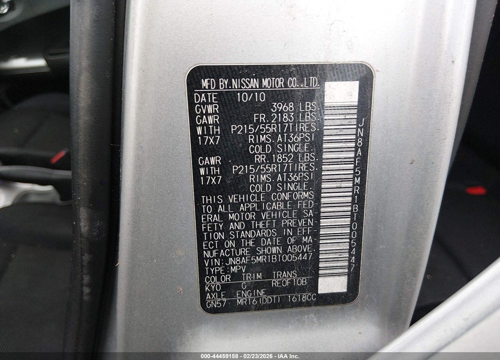 2011 NISSAN JUKE S VIN: JN8AF5MR1BT005447