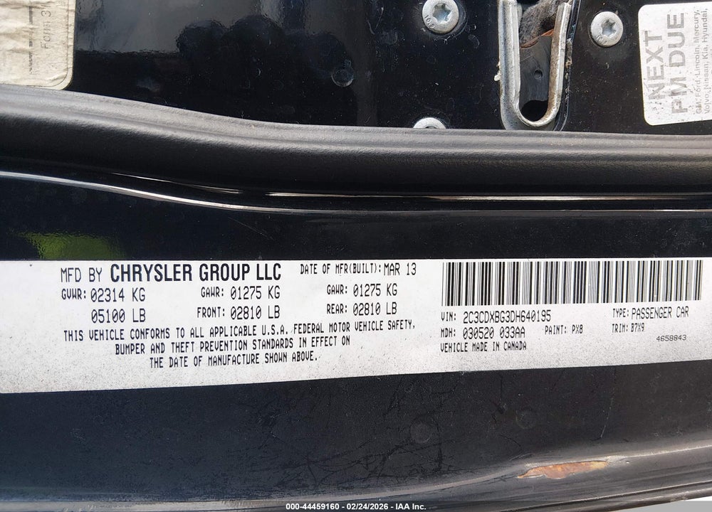 2013 DODGE CHARGER SE VIN: 2C3CDXBG3DH640195