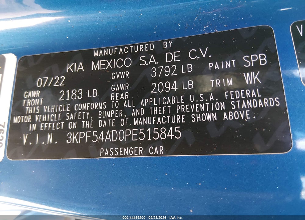 2023 KIA FORTE GT-LINE VIN: 3KPF54AD0PE515845