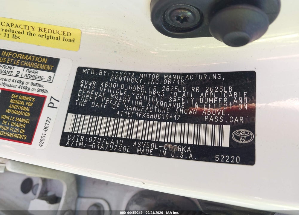 2017 TOYOTA CAMRY XLE VIN: 4T1BF1FK6HU619417