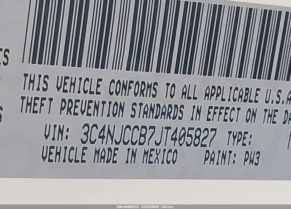 2018 JEEP COMPASS LIMITED FWD VIN: 3C4NJCCB7JT405827