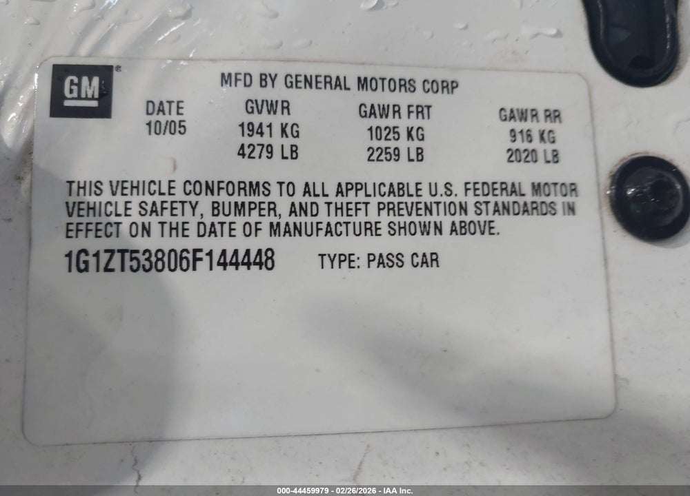 2006 CHEVROLET MALIBU LT VIN: 1G1ZT53806F144448