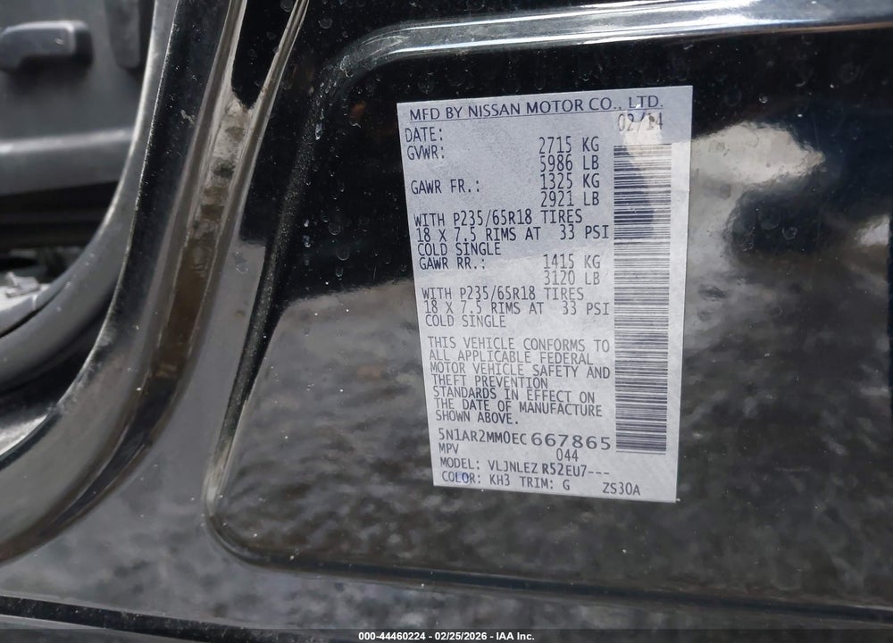 2014 NISSAN PATHFINDER SV VIN: 5N1AR2MM0EC667865