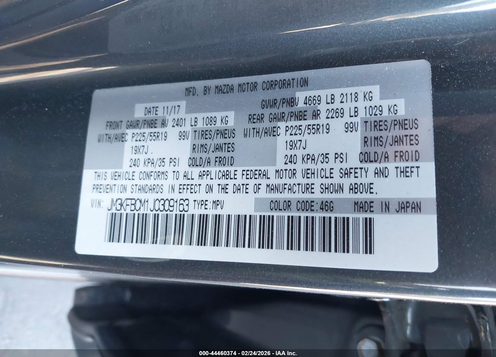 2018 MAZDA CX-5 TOURING VIN: JM3KFBCM1J0309163