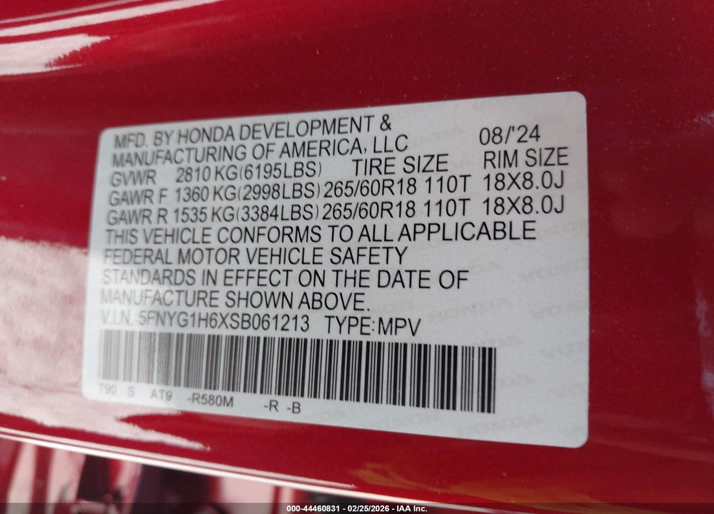 2025 HONDA PILOT TRAILSPORT VIN: 5FNYG1H6XSB061213