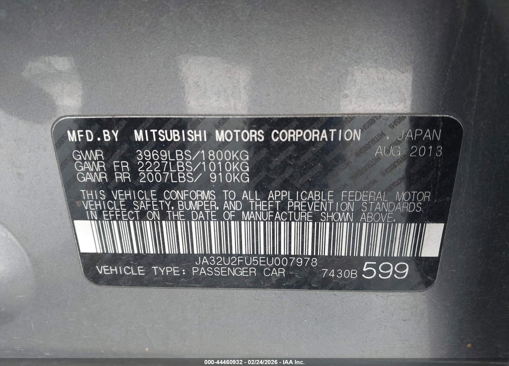 2014 MITSUBISHI LANCER ES VIN: JA32U2FU5EU007978