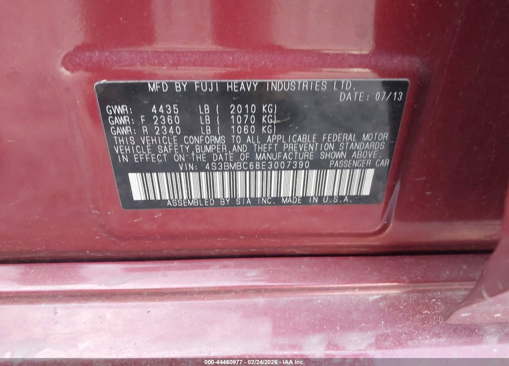 2014 SUBARU LEGACY 2.5 VIN: 4S3BMBC68E3007390
