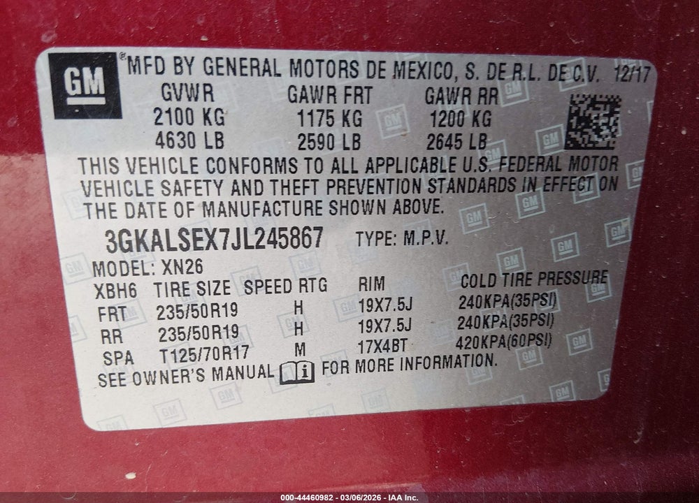 2018 GMC TERRAIN DENALI VIN: 3GKALSEX7JL245867