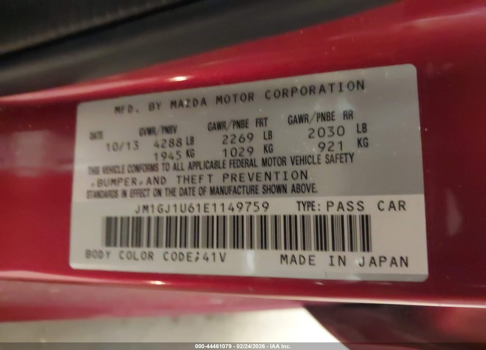 2014 MAZDA 6 I SPORT VIN: JM1GJ1U61E1149759