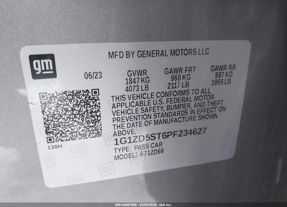 2023 CHEVROLET MALIBU FWD 1LT VIN: 1G1ZD5ST6PF234627